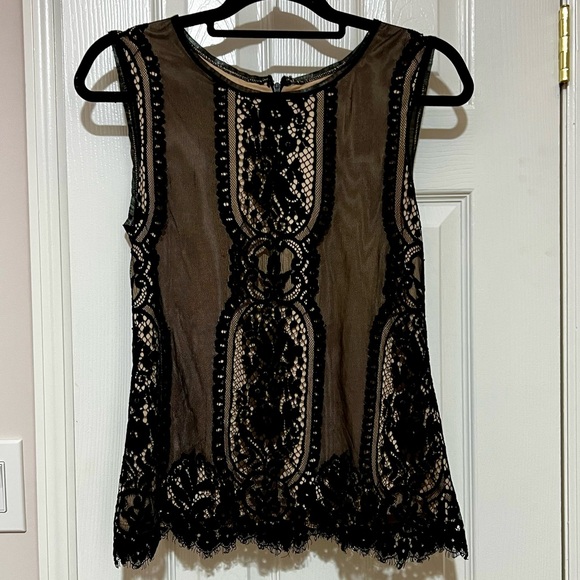 Max Studio Tops - Max Studio Black and Tan Lace Blouse